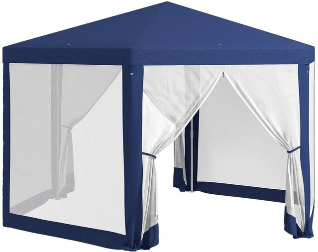 Outsunny Pavillon Sechseckig Blau mit 6 Seitenteilen und Moskitonetz, B/H/L: 341,2 x 250 x 394 cm - Bild 2