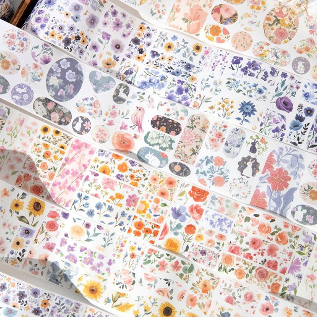 6 Stück Retro-Blumendesign Washi Tape Set für DIY-Sammelalben und Notizbuch-Dekoration in Lila und Mehrfarbig - Bild 1