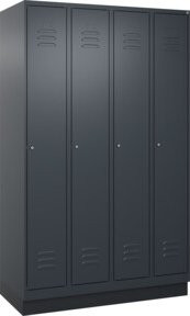 C+P Spind Classic PLUS Garderobenschrank mit 4 Abteilen, Anthrazit/Schwarz, Sockel, Zylinderschloss, 4 Garderobenhaken und mittiger Trennwand, H x B x T: 195 x 120 x 50 cm - Bild 1