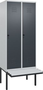 C+P Spind Classic PLUS Garderobenschrank mit Sitzbank, 2 Abteile, Lichtgrau, B/T/H: 212 x 80 x 81,5 cm - Bild 1