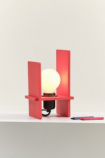 Jotex LEHO Tischlampe in Rot mit Holz- und Kunststoffelementen, Höhe: 40 cm - Bild 1