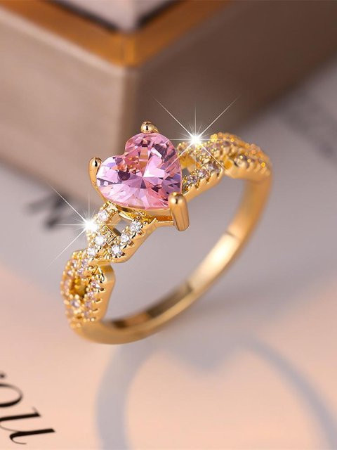 YIRAN Jewelry Ring, Rosa Kristall, Herz, Goldfarben, Damen - Bild 1