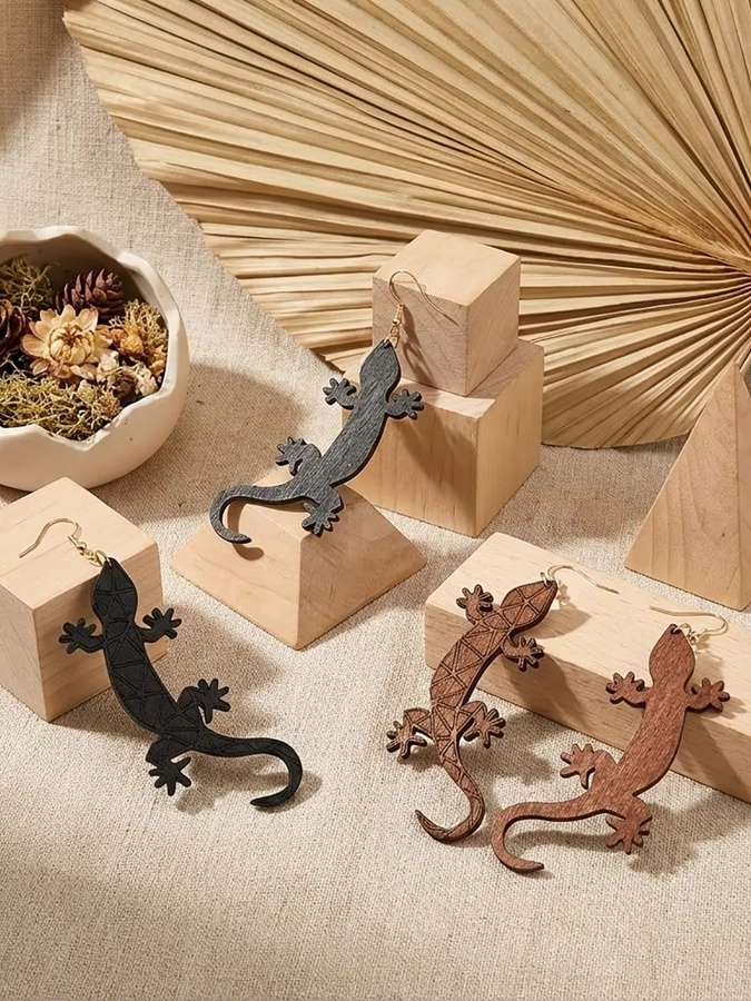 YULUCH Ohrringe, Holz, Eidechsen-Gecko, Bunt, Damen - Bild 3