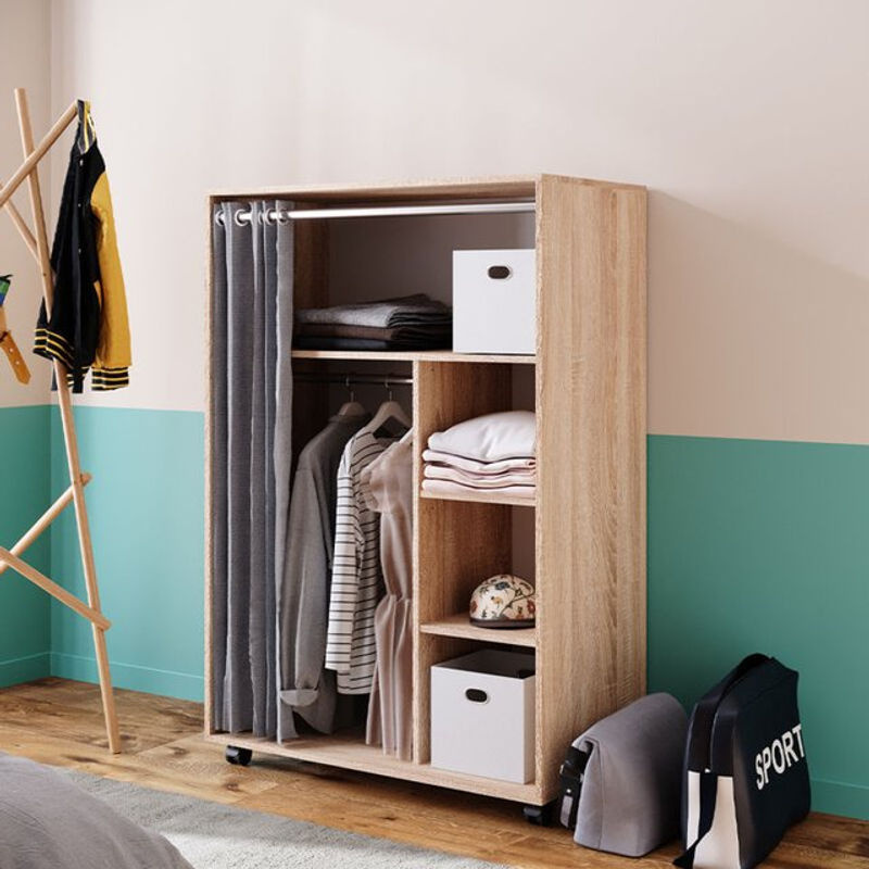 Vicco Mobiler Kleiderschrank Doros Garderobe Sonoma Braun B: 100 cm, H: 147 cm, rollbar und offen - Bild 2
