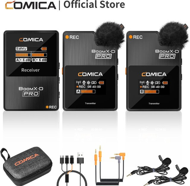 Comica BoomX-D PRO Drahtloses Lavalier-Mikrofon in Schwarz für Canon, Nikon, Sony, Fujifilm, Smartphone und PC mit 2,4 GHz Technologie - Bild 1