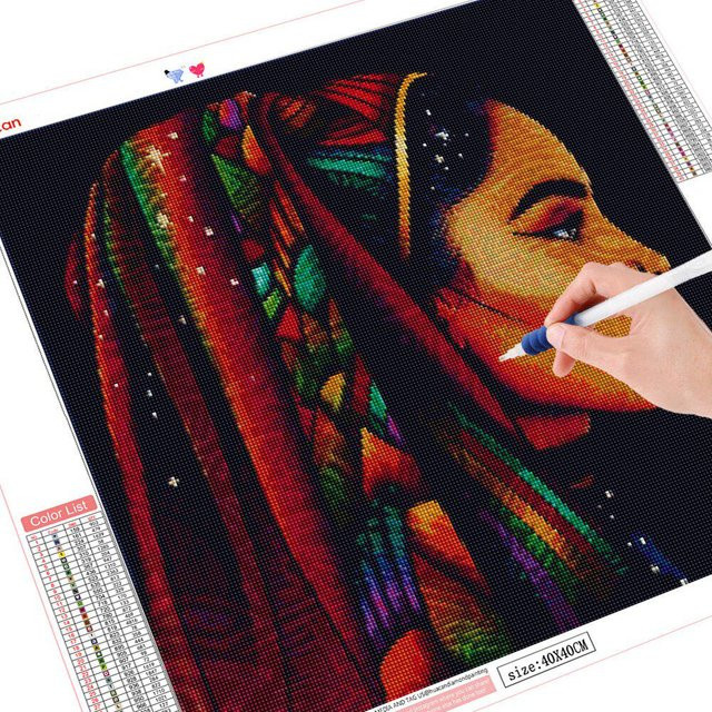 FIYO Diamond Painting Set Afrikanische Frau Porträt 5D DIY Kreuzstich Motiv in Mehrfarbig, Breite: 40 cm, Höhe: 40 cm - Bild 1