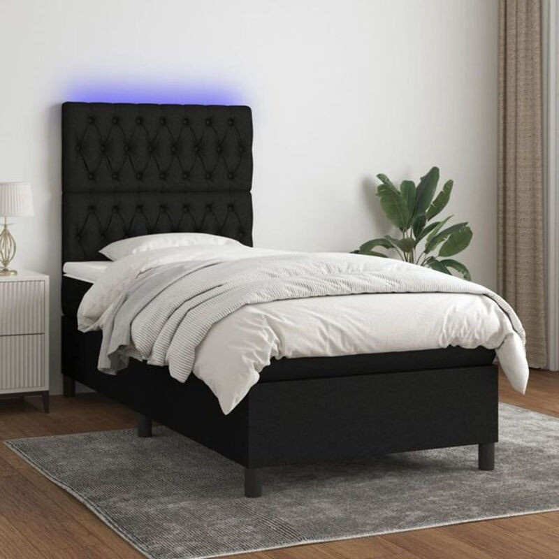 Vidaxl Boxspringbett mit Matratze und LED in Schwarz aus Stoff, B/T/H: 80 x 200 cm - Bild 1