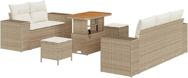 vidaXL Garten-Sofa-Set 8-teilig aus Poly-Rattan und Akazienholz in Beige-creme - Bild 1