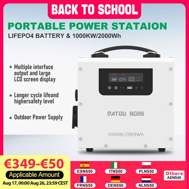 DATOUBOSS Tragbare Powerstation mit LiFePO4-Akku, 2000Wh, Beige, mit EU-Steckdosen, Type-C und USB-Schnittstellen - Bild 1
