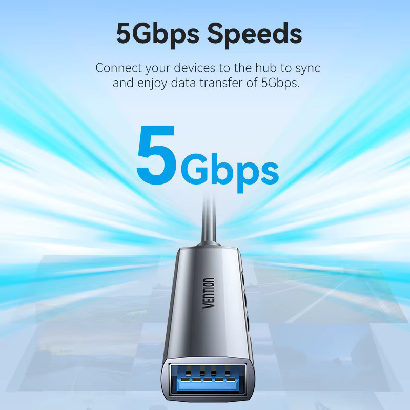 Vention USB 3.0 Hub 4-in-1 Metall-Splitter mit USB 2.0 OTG Adapter in Silber - Bild 3