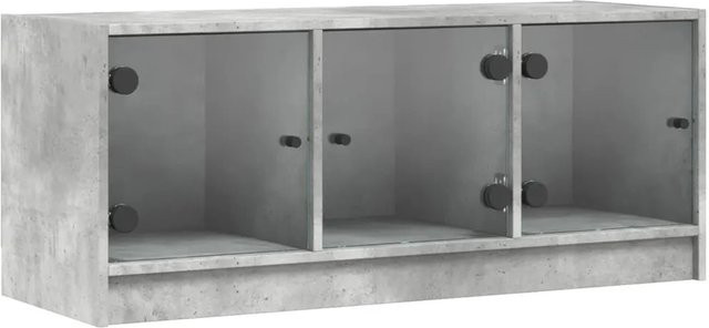 vidaXL TV-Schrank mit Glastüren in Betongrau, klassisches Design aus Holzwerkstoff und Glas, B/T/H: 102 x 37 x 42 cm - Bild 1