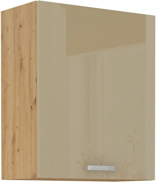 Hängeschrank für die Küche in Eiche Artisan Cappuccino Hochglanz mit 2 Einlegböden, Farbe: Braun/Beige - Bild 1