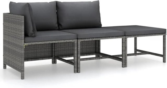vidaXL 3-tlg. Garten-Lounge-Set L-Form aus PE-Rattan mit Kissen in Anthrazit/Grau - Bild 1