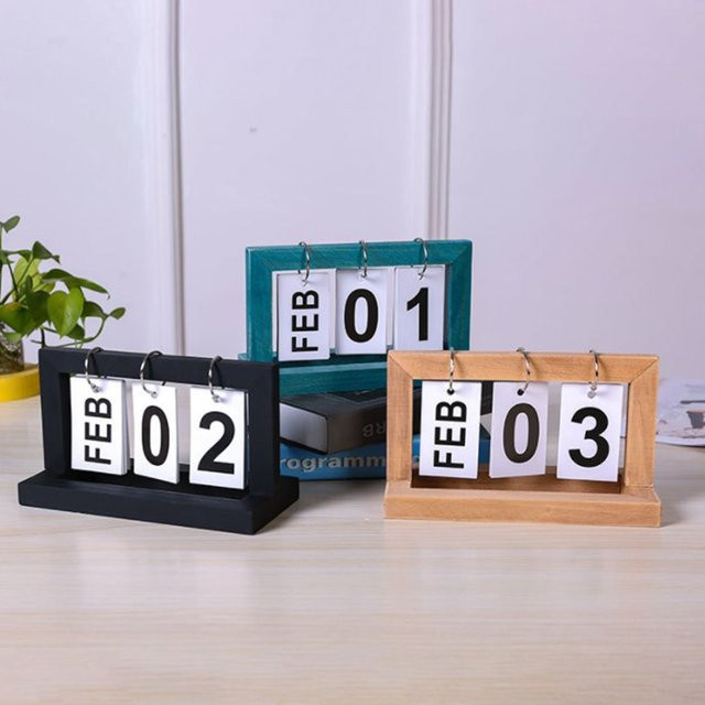 CHENJ Ewiger Tischkalender aus Holz im Vintage-Design als dekoratives Desktop-Ornament für Büro und Zuhause - Bild 1