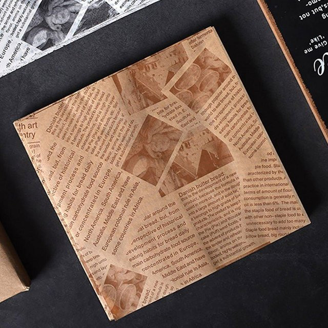 100 Stück Love Home Garden Lebensmittelverpackungspapier im Zeitungsdesign, beige, Ölbeständiges Wachspapier für Sandwich, Burger und Frittiertes - Bild 1