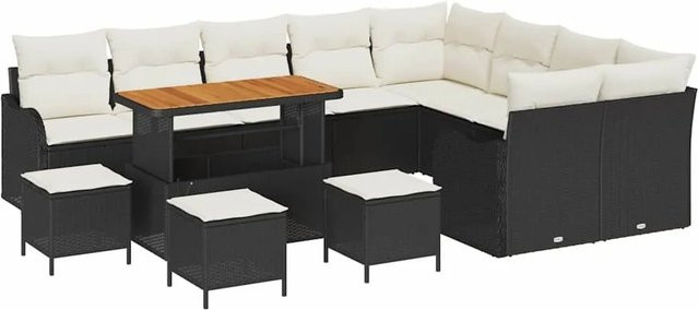 vidaXL Garten-Sofa-Set 13-tlg. mit Kissen in Schwarz und Creme mit Stauraumfunktion und UV-beständigem Polyester - Bild 1