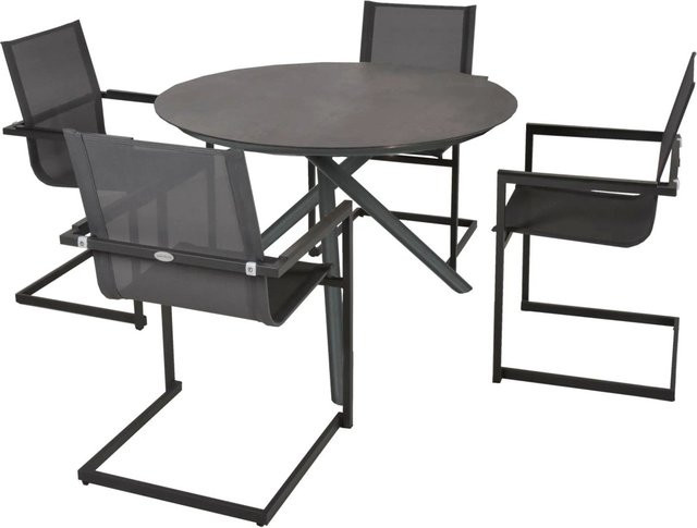 DELUKE Garten-Sitzgruppe HELGA 5-teiliges Gartenmöbel-Set in Schwarz mit Esstisch und Freischwingerstühlen aus Kunststoff - Bild 1