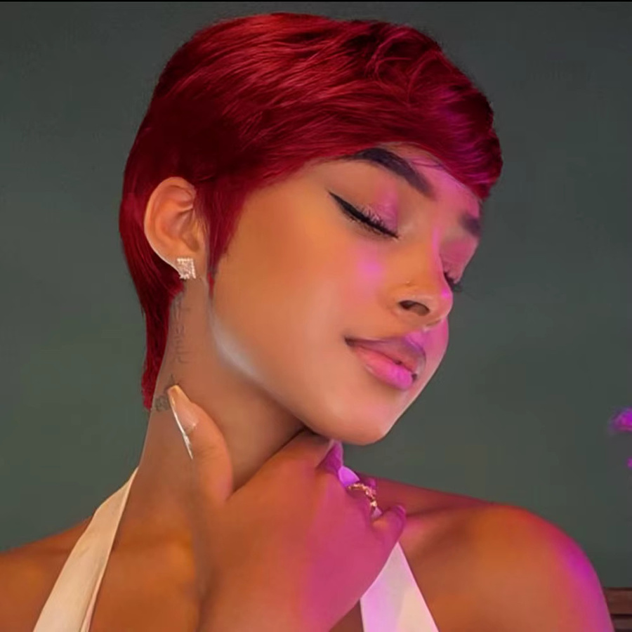 OYM HAIR Pixie-Schnitt-Perücke, glattes Echthaar, rosarot, Damen - Bild 2