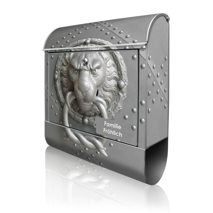 banjado Design Briefkasten aus Stahl in Silber mit Motiv Eisentor und Zeitungsfach, B/T/H: 38 x 13 x 47 cm - Bild 1