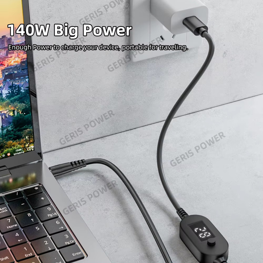 Geris Power USB-C auf DC 5,5x2,5mm Stromversorgungskabel mit einstellbarem Spannungsadapter, Schwarz - Bild 4