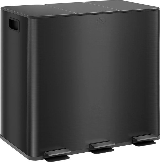 HOMCOM 3er Set Treteimer aus Edelstahl mit Deckel und Inneneimern, Silber/Schwarz, B/T/H: 61,9 x 36,6 x 43,2 cm - Bild 1