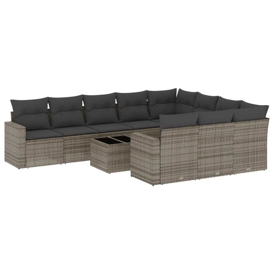 vidaXL 11-tlg. Garten-Sofagarnitur in L-Form aus Poly-Rattan in Grau mit Kissen und Couchtisch - Bild 2
