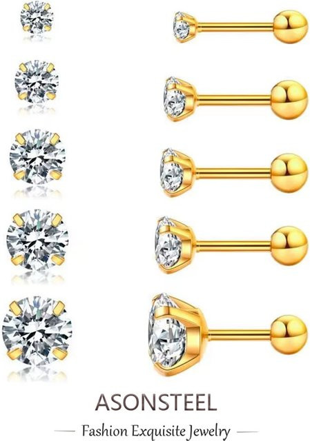 ASONSTEEL Ohrstecker Edelstahl, Gold, Zirkonia, Unisex - Bild 1