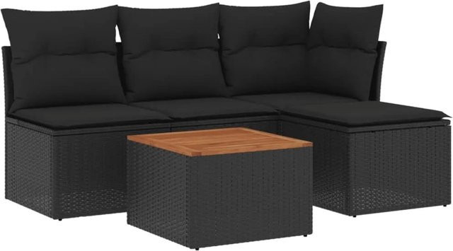 vidaXL 5-tlg Garten-Sofagarnitur aus schwarzem Poly-Rattan mit Kissen Modell 61 - Bild 1