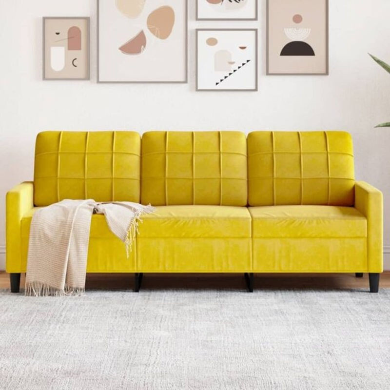 Vidaxl 3-Sitzer-Sofa aus Samt in Gelb mit modernem Design und Metallgestell, Breite: 180 cm - Bild 1