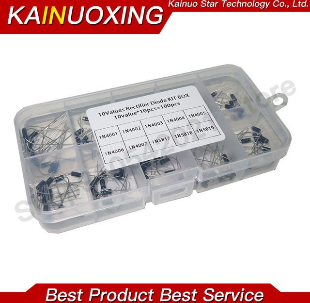 KAINUOXING Gleichrichterdioden-Sortiment-Set mit 100 Stück und 10 Werten in einer transparenten Box (1N4001 bis 1N4007 sowie 1N5817 bis 1N5819) - Bild 1