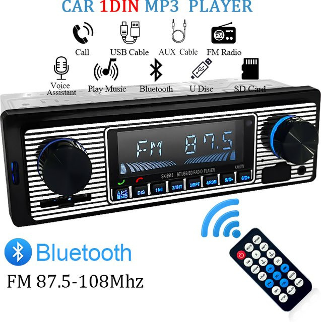 SINOVCLE 1 DIN Autoradio mit Bluetooth, FM, USB, SD und AUX Eingang in Schwarz - Bild 1