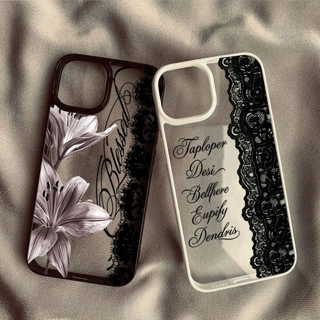 Schwarze Handyhülle mit Spitzen-Lilien-Blumen-Design für Apple iPhone Modelle - Bild 1