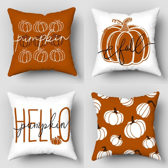 4er-Pack Halloween-Kissenbezüge mit Geister-Kürbis-Fledermaus-Muster, quadratisch, B/T/H: 45 x 45 x 45 cm - Bild 1