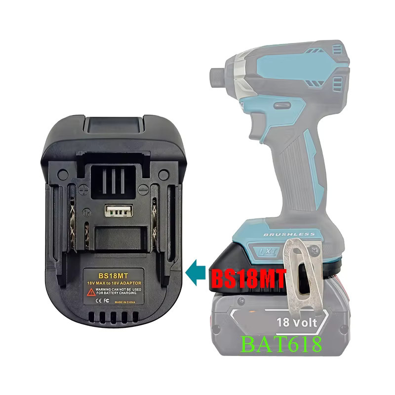 Dawupine Li-Ion Batterie Adapter Konverter BS18MT mit USB-C für Bosch BAT618 BAT619G BAT620 und Makita 18V Lithium-Tool, Schwarz - Bild 2