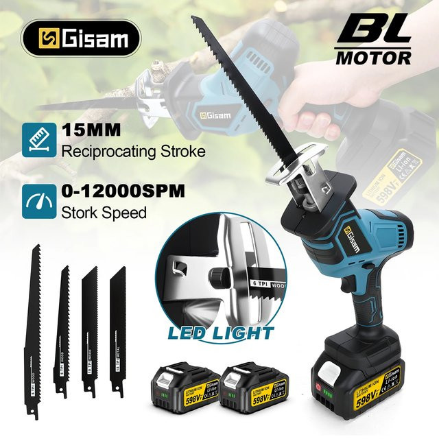 G nto bürstenlose Säbelsäge 3600 W mit 12000 SPM für Holz, Metall und Rohre, kompatibel mit Makita 18 V LXT Akkus, Blau - Bild 1