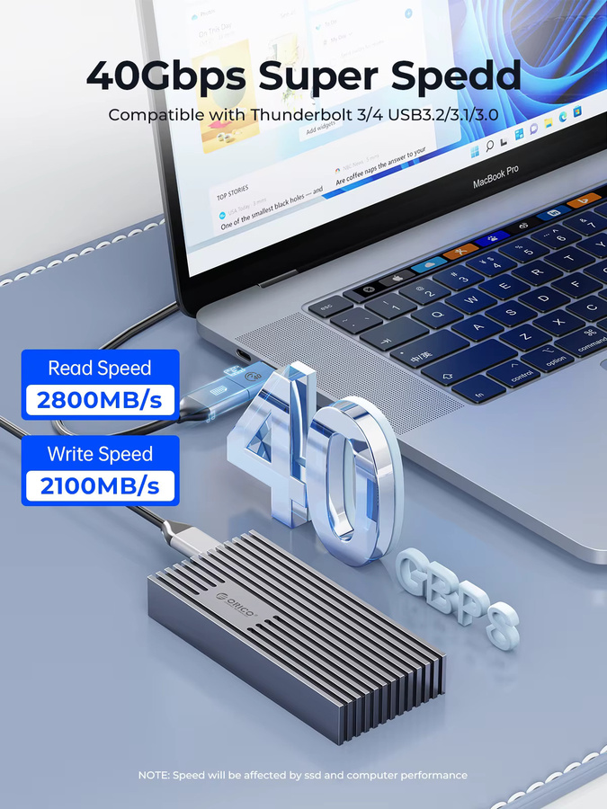 ORICO NVMe M.2 SSD-Gehäuse USB4 40 Gbit/s in Grau, kompatibel mit Thunderbolt 3/4 und USB-C - Bild 3