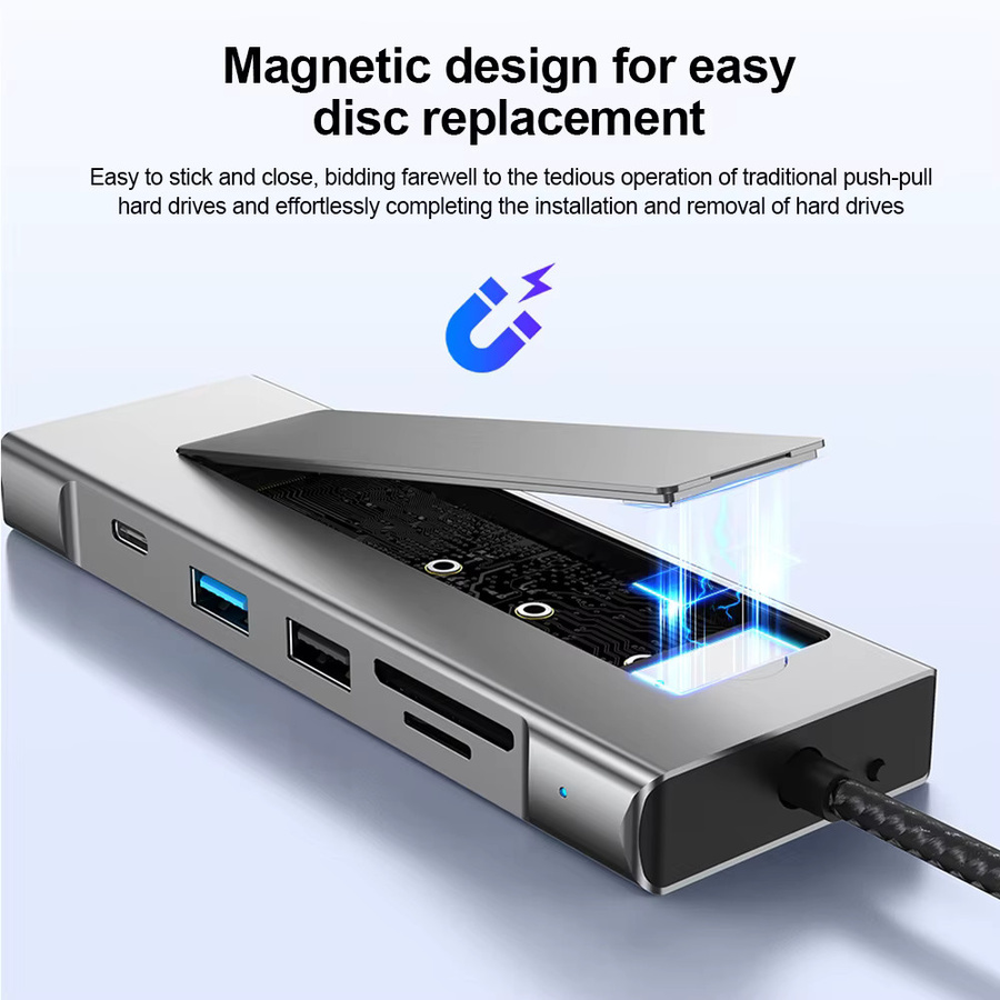 Kebidumei 8-in-1 USB 3.2 Hub mit M.2 SATA NVME SSD Speicherfunktion, USB-C zu HDMI Splitter und SD/TF-Leser in Silber für MacBook Pro - Bild 3