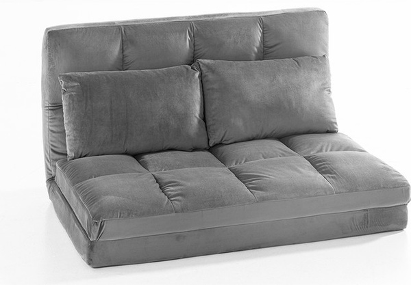 Hardin 2 in 1 Bodensofa Bett mit Rückenlehne aus Samt in Grau mit Metallrahmen und Schaumstofffüllung B/T/H: 102 x 102 x 73 cm