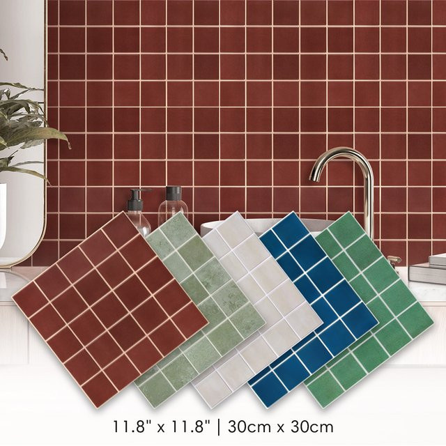 Quadratische 3D-Wandpaneele aus PVC in Rot, selbstklebend und wasserdicht, 5 oder 10 Stück, B/H: 30 x 30 cm - Bild 1