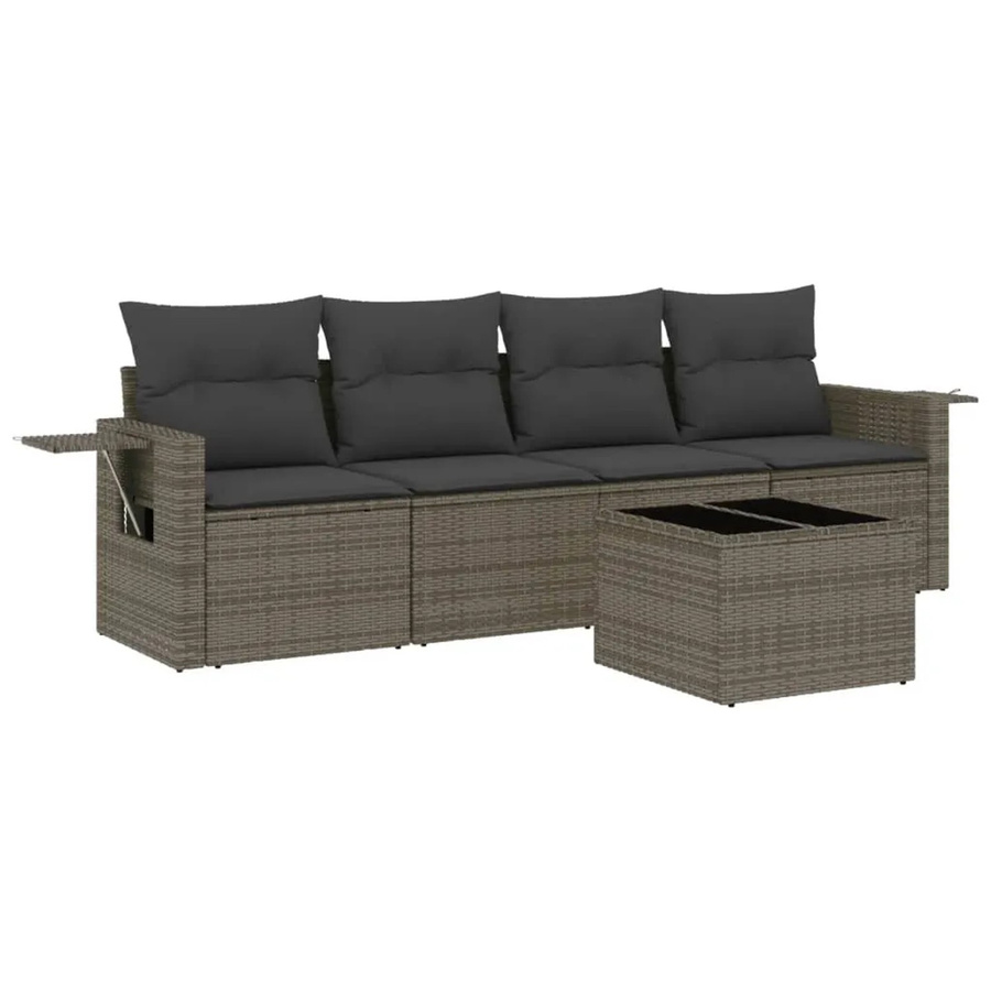 vidaXL 5-teilige Garten-Sofagarnitur aus Poly-Rattan in Grau mit Kissen aus Polyester und pulverbeschichtetem Stahl - Bild 2