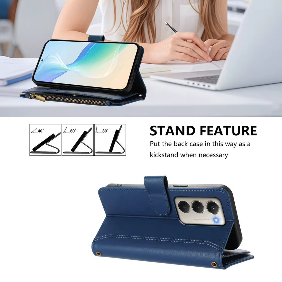 Xiaomi Crossbody Lederhülle mit Reißverschluss und 9 Kartenfächern für Redmi 15 5G 4G, Redmi 15C und Redmi Note 15 14 Pro Plus in Blau und Lila - Bild 5