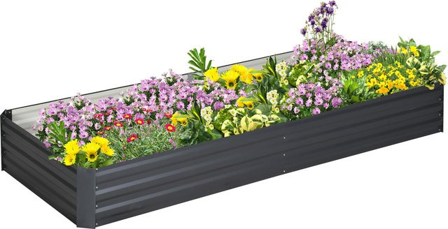 Outsunny Hochbeet aus Stahl in Grau, Pflanzkasten für Garten, Kräuterbeet oder Gemüsebeet, B/T/H: 241 x 90,5 x 30 cm - Bild 1