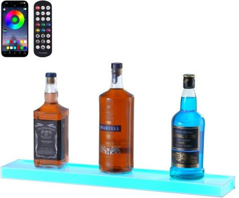VEVOR LED Spirituosenregal für die Wandmontage, beleuchtetes Acryl-Flaschendisplay für die Home Bar mit App- und Fernbedienung, transparent/mehrfarbig, Breite: 60 cm, Tiefe: 11,4 cm, Höhe: 32 cm - Bild 1