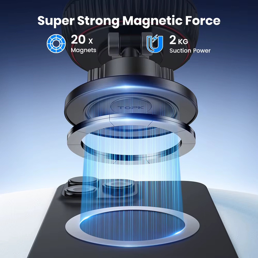 TOPK Magnetische Autotelefonhalterung für MagSafe, faltbarer Saugnapfständer mit 360 Grad Rotation in Schwarz, kompatibel mit iPhone und Samsung, für Wand oder Schreibtisch - Bild 5