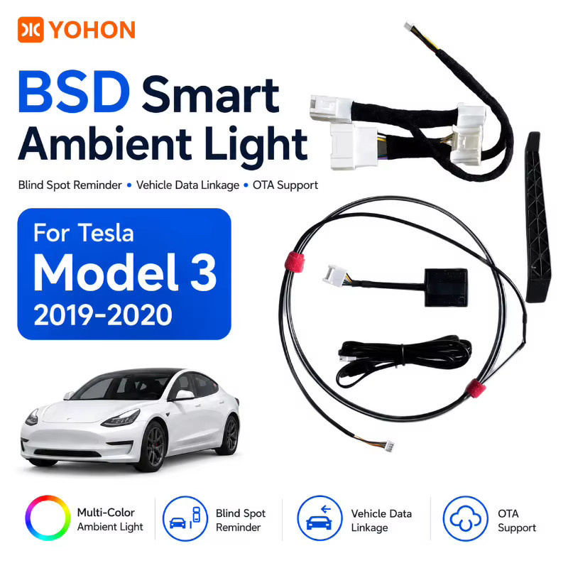 YOHON Smart Ambiente-Lichtleiste für Tesla Model Y und Model 3 (2021-2026) mit RGB LED-Streifen, Totwinkel-Warnung und Geschwindigkeitsalarm, Multicolor - Bild 7