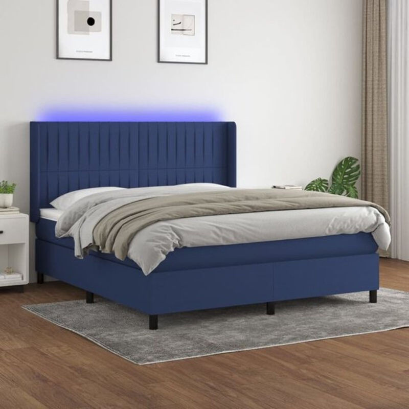 Vidaxl Boxspringbett mit Matratze in Blau und Weiß aus Stoff, B/T/H: 180 x 200 x 118 cm - Bild 1