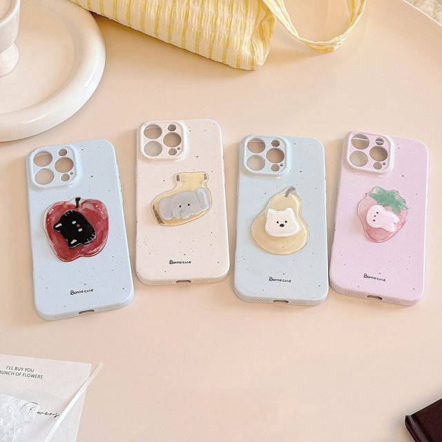 MUQGEW Handyhülle mit koreanischem Splash-Tinten-Design und 3D Cartoon Obst und Tieren für iPhone 11 bis iPhone 17 Pro Max Soft Cover - Bild 1