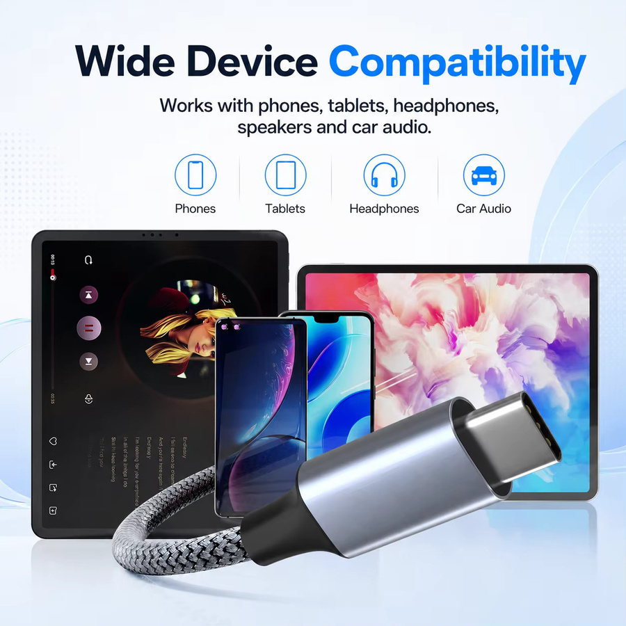 USB-C auf 3,5mm AUX Audiokabel in Schwarz, Geflochtener HiFi-Adapter für Kopfhörer, Lautsprecher und Auto-Stereoanlagen - Bild 4