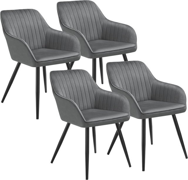 tectake Esszimmerstuhl Marilyn 4er Set, gepolstert in Samtoptik mit Steppmuster und Stahlbeinen, B/T/H: 58 x 62 x 82 cm, Grau-Schwarz - Bild 2