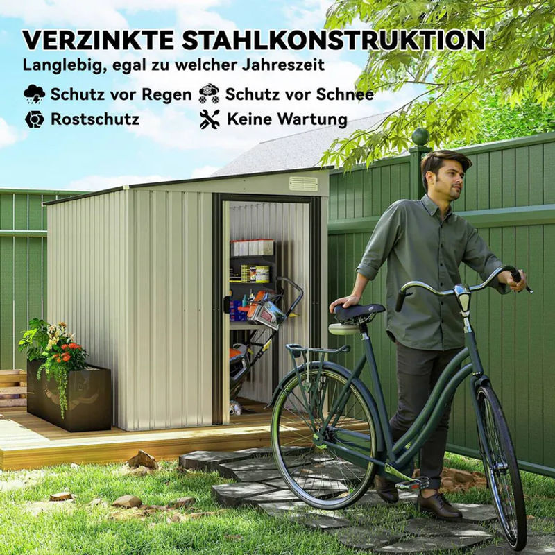 Outsunny Metall Gerätehaus aus verzinktem Stahl mit Pultdach und Schiebetür, Anthrazit, B: 154 cm, T: 206,5 cm, H: 181 cm - Bild 5